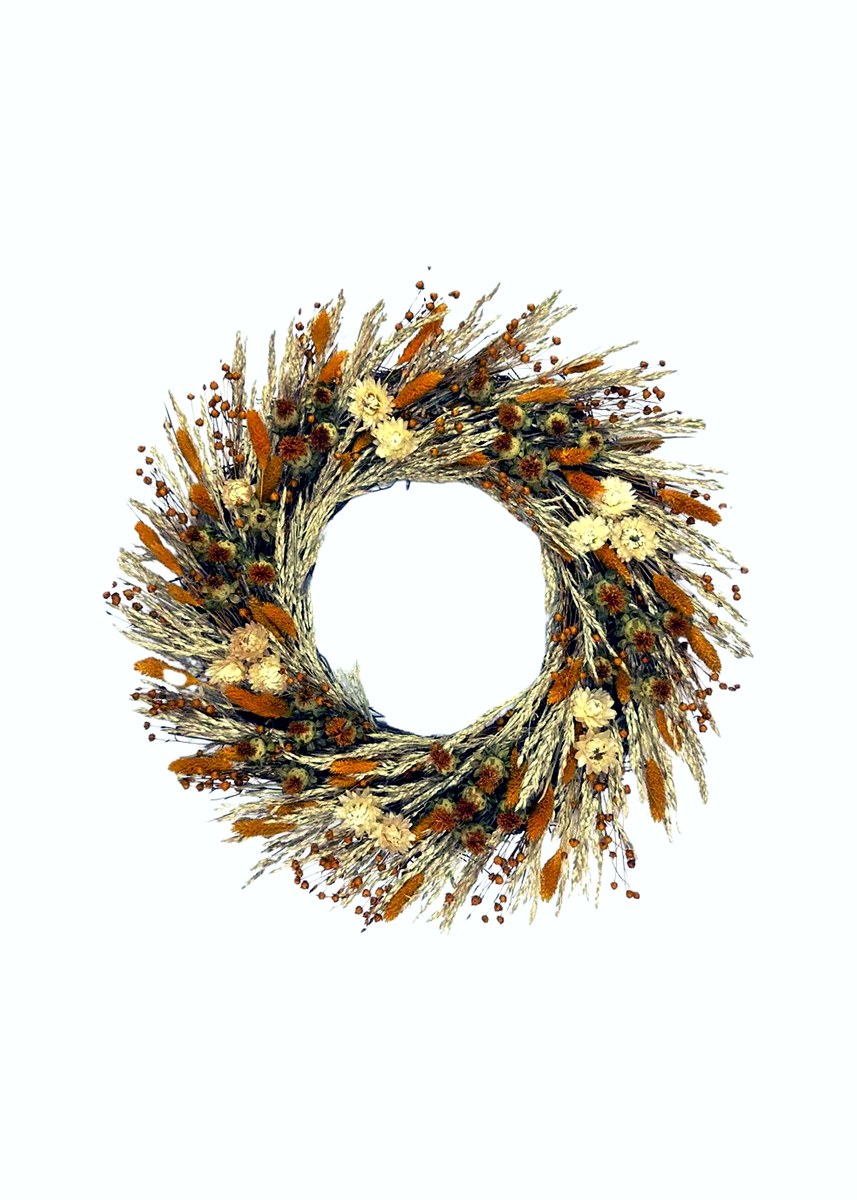 Copper & Cream Dried Grass & Floral Fall Wreath — 22"